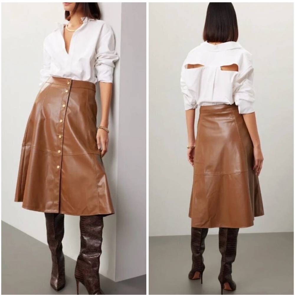 Zara Brown Fake Leather Midi Skirt